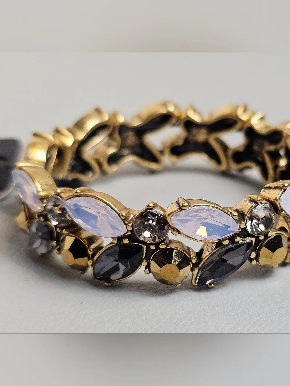 [J CREW] Puzzle Stretch Bracelet Opalescent, Lavender and Black Stones Gold Tone